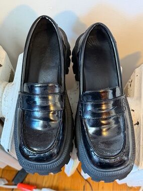 Black Patent Chunky Sole Loafers ASOS Design